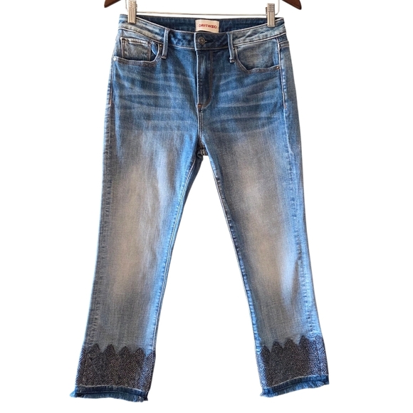 Driftwood Candace Embroidered Hem Straight Ankle High Rise Crop Jeans Size 28 - Picture 2 of 16